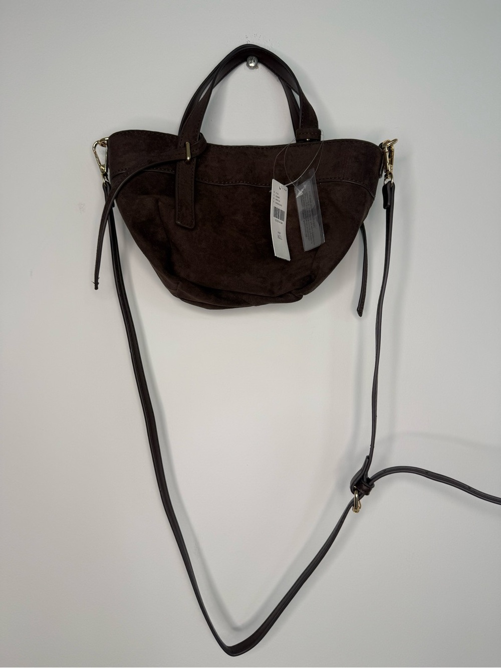 Anthropologie Dark Brown Suede Crossbody Bag with Gold Hardware